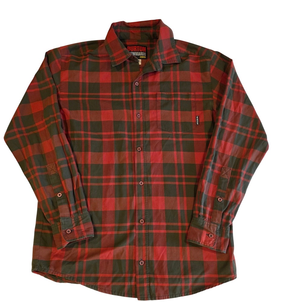 Burton DRYRIDE Repel Flannel Shirt Mens M Red Olive Plaid Snowboard Stretch
